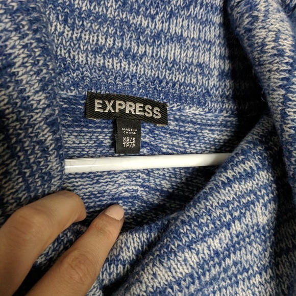 Oversized Marled Cowl Neck Sweater Blue XS - Picture 6 of 8